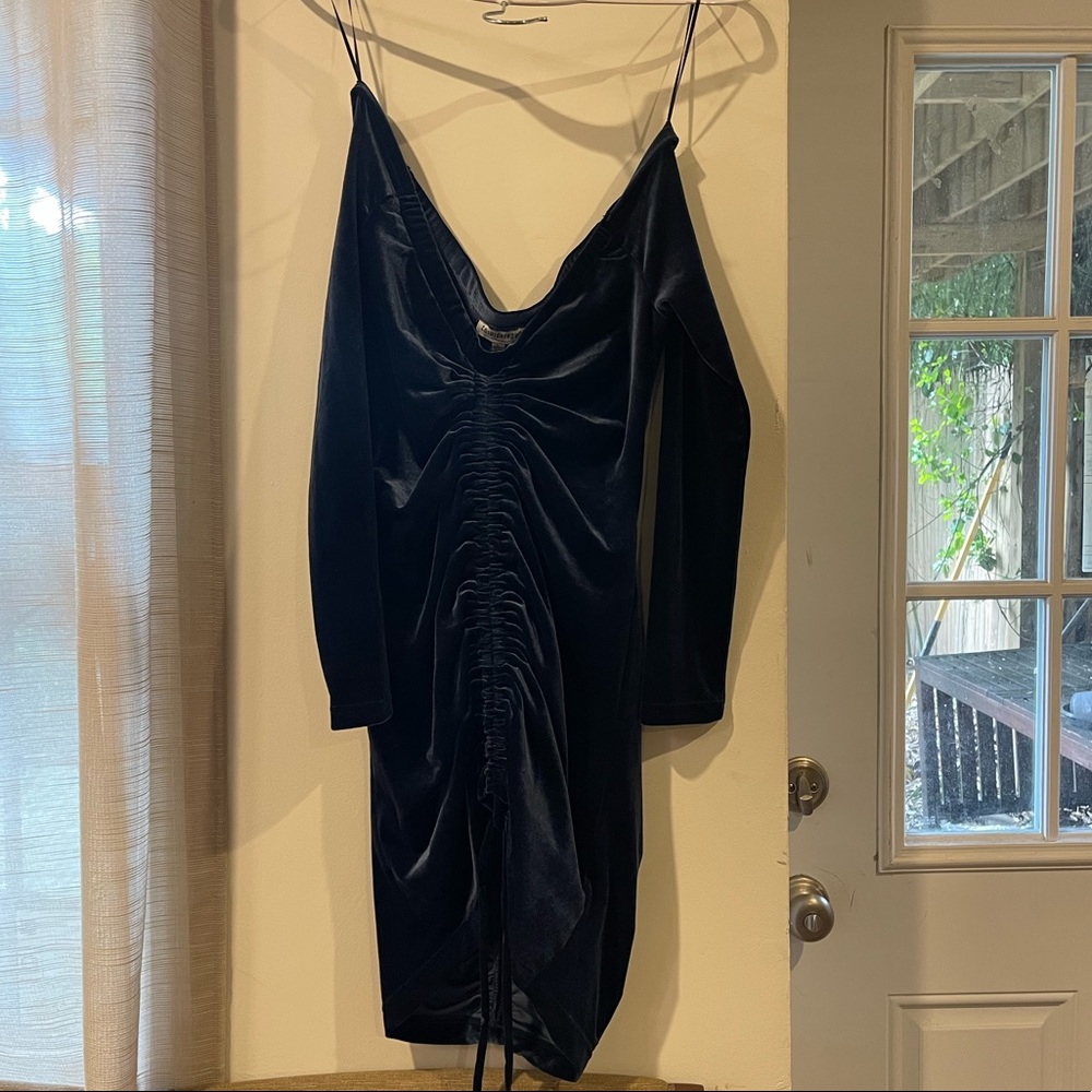 Navy blue off shoulder suede Fashion Nova Dress size L